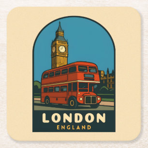 Dessous-de-verre Carré En Papier Voyage Rétro Vintage Londres Big Ben Angleterre