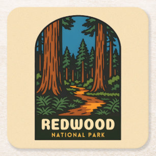 Dessous-de-verre Carré En Papier Voyage Rétro Vintage Parc National Redwood Nature