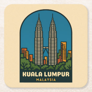 Dessous-de-verre Carré En Papier Voyage Vintage Kuala Lumpur Malaisie Style Rétro