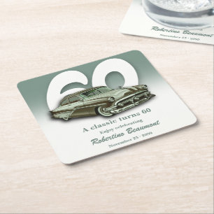 Dessous-de-verre Carré En Papier Voyage Voiture Verte Classique Fête ses 60 Ans