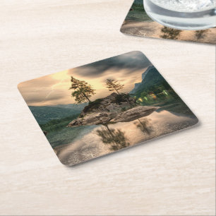 Dessous-de-verre Carré En Papier Voyages nature - Montagnes d'eau Paysage