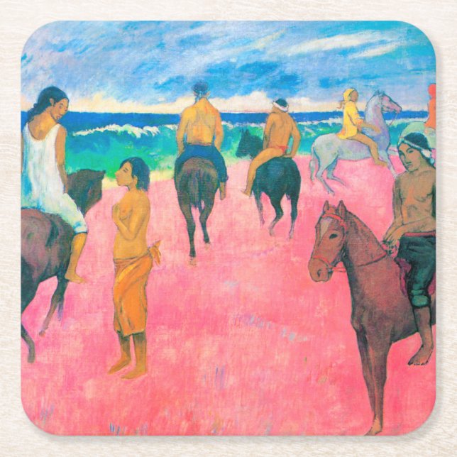 Dessous-de-verre Carré En Papier Voyageurs sur la plage, Gauguin (Devant)