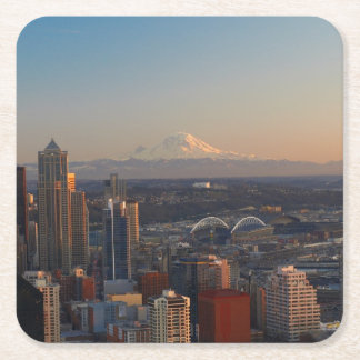 Dessous-de-verre Carré En Papier Vue aérienne de l'horizon 2 de ville de Seattle