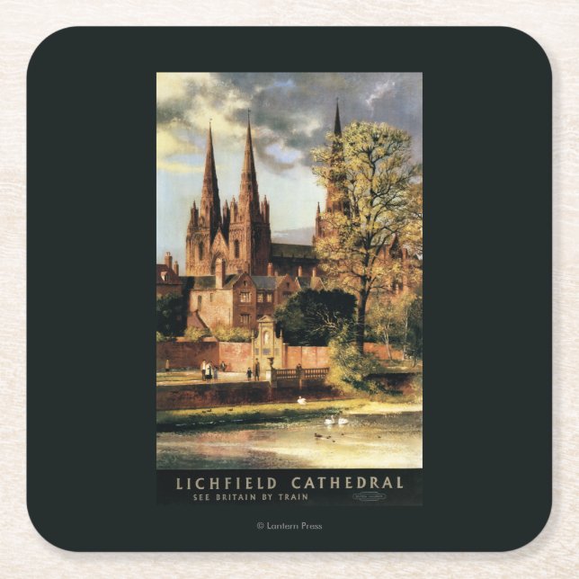 Dessous-de-verre Carré En Papier Vue de cathédrale de Lichfield (Devant)