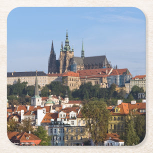 Dessous-de-verre Carré En Papier Vue sur la vieille ville et le château de Prague, 