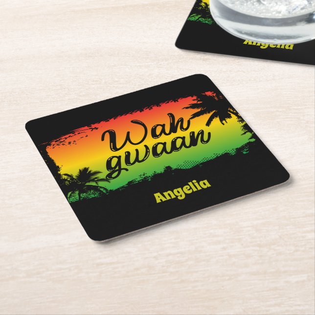 Dessous-de-verre Carré En Papier Wah Gwan Jamaican Rasta Hello Citation (Incliné)