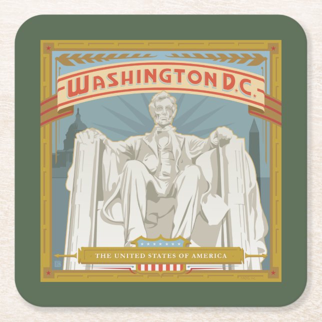 Dessous-de-verre Carré En Papier Washington DC | Mémorial de Lincoln (Devant)