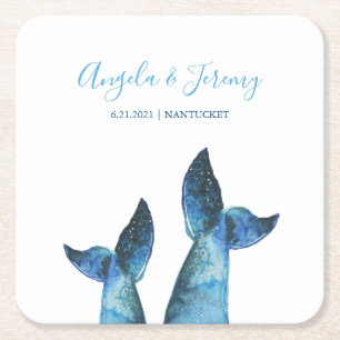 Dessous-de-verre Carré En Papier Watercolor Blue Whale Tale Mariage