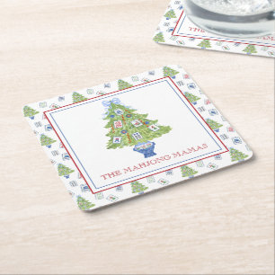 Dessous-de-verre Carré En Papier Watercolor Mahjong Christmas Tree Party
