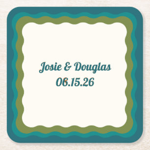 Dessous-de-verre Carré En Papier Wavy Border Retro les années 70 Vintage Mariage es