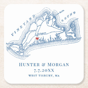 Dessous-de-verre Carré En Papier West Tisbury Carte Blue Wedding Favoriser