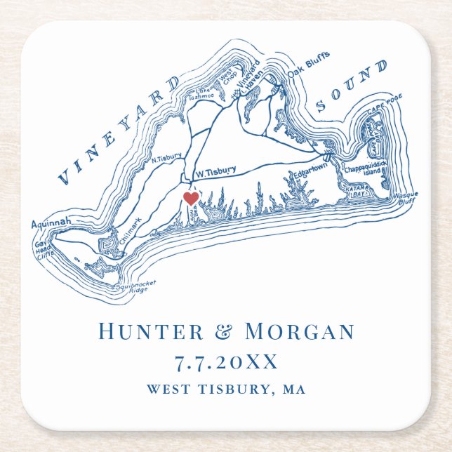 Dessous-de-verre Carré En Papier West Tisbury Carte Blue Wedding Favoriser (Devant)