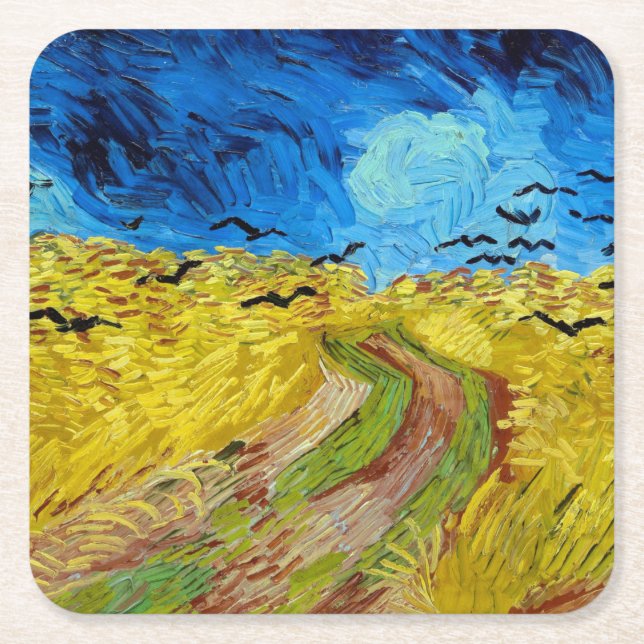 Dessous-de-verre Carré En Papier Wheatfield with Crows, Van Gogh (Devant)