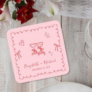 Dessous-de-verre Carré En Papier Whimsical rose rouge Mariage de trame