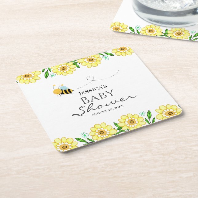 Dessous-de-verre Carré En Papier Whimsical Sweet Baby shower d'abeilles (Incliné)