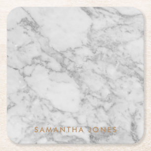 Dessous-de-verre Carré En Papier White Carrara Marble Gold Classic Personalised