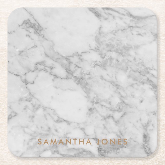 Dessous-de-verre Carré En Papier White Carrara Marble Gold Classic Personalised (Devant)