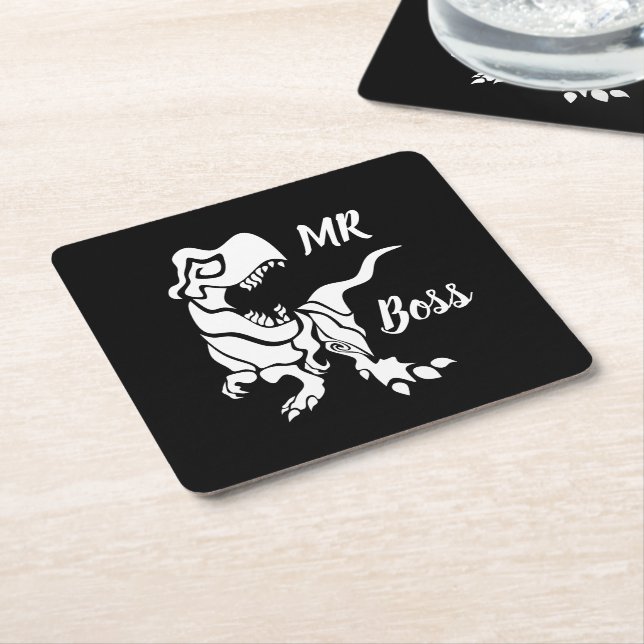 Dessous-de-verre Carré En Papier White Trex the Boss Dino (Incliné)