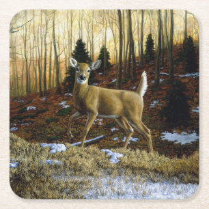 Dessous-de-verre Carré En Papier Whitetail Deer Doe dans la forêt d'automne