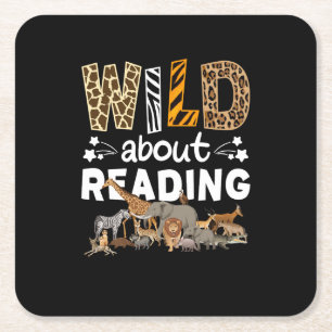 Dessous-de-verre Carré En Papier Wild About Reading Books And Bookworm Library