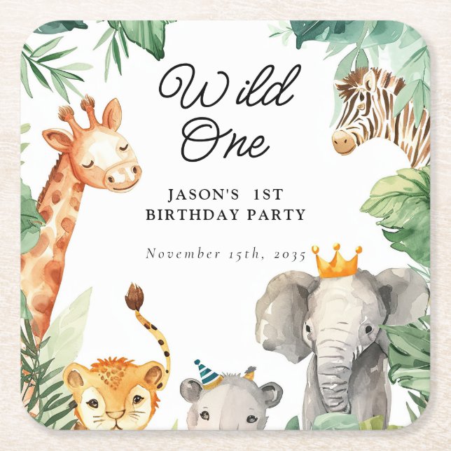 Dessous-de-verre Carré En Papier Wild One Jungle Safari Anniversaire (Devant)