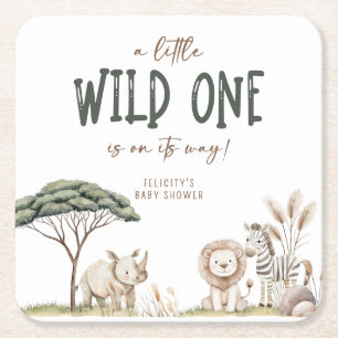 Dessous-de-verre Carré En Papier Wild One Safari Animaux Baby shower neutre
