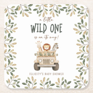 Dessous-de-verre Carré En Papier Wild One Safari Animaux Baby shower neutre