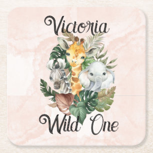 Dessous-de-verre Carré En Papier Wild One Safari Animaux Filles Premier anniversair