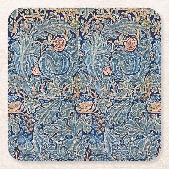 Dessous-de-verre Carré En Papier William Morris Beau motif floral bleu rose (Devant)