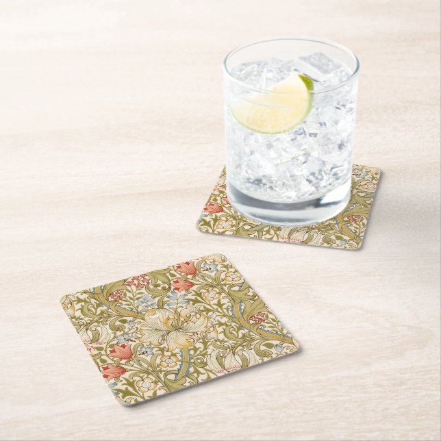 Dessous-de-verre Carré En Papier William Morris Lily Art Nouveau (En situation)