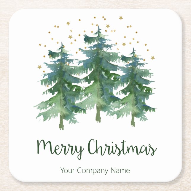 Dessous-de-verre Carré En Papier Winter Forest Merry Christmas Company (Devant)