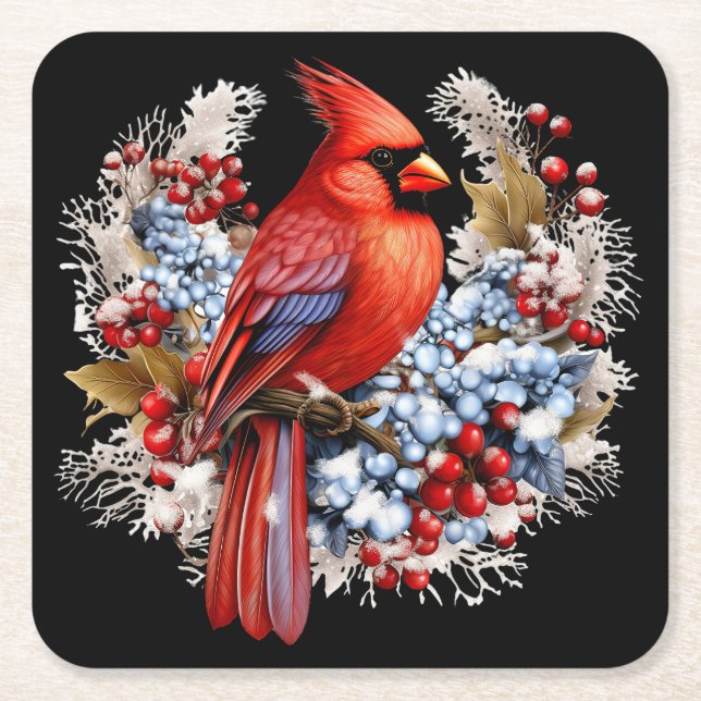 Dessous-de-verre Carré En Papier Winter Wonderland Red Cardinal (Devant)