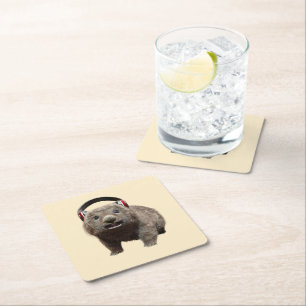 Dessous-de-verre Carré En Papier Wombat Mignon avec Casque Amoureux de Musique Art