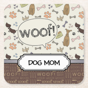 Dessous-de-verre Carré En Papier WOOF ! Amoureux des chiens - Puppies motif personn