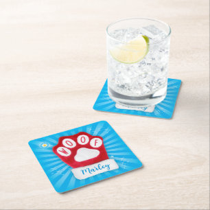 Dessous-de-verre Carré En Papier WOOF Personnaliser Nom du chien Red Christmas Père