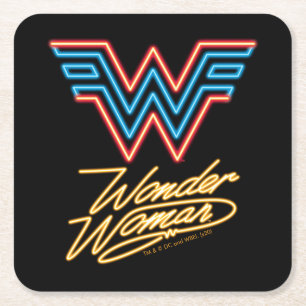 Dessous-de-verre Carré En Papier WW84 Logo de la femme Wonder Neon Light