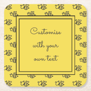 Dessous-de-verre Carré En Papier Yellow Summer Bees Motif Texte personnalisé