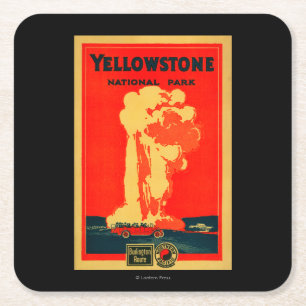 Dessous-de-verre Carré En Papier Yellowstone, vieille affiche fidèle de la