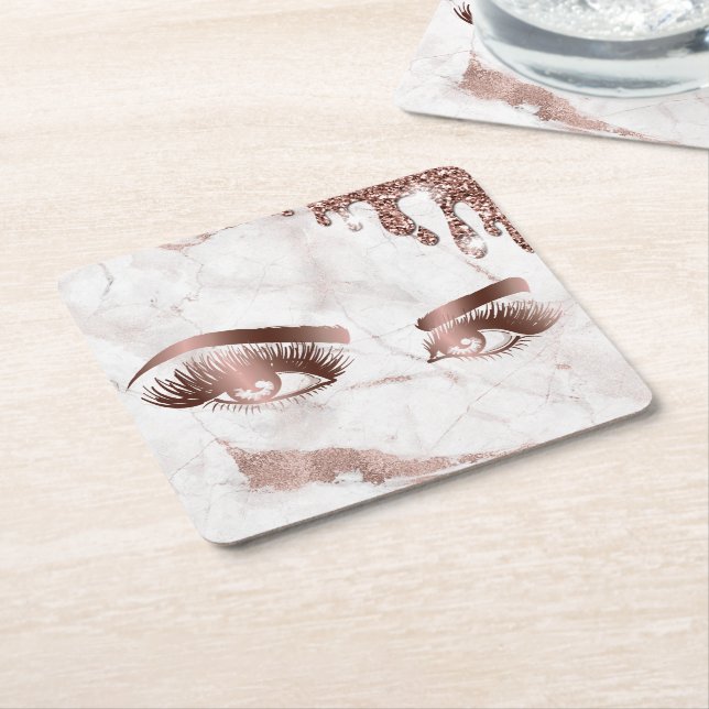 Dessous-de-verre Carré En Papier yeux roses en or (Incliné)