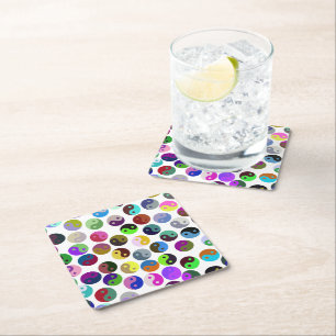 Dessous-de-verre Carré En Papier Ying Yang Motif coloré