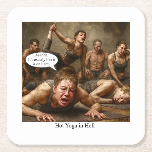 Dessous-de-verre Carré En Papier Yoga chaud en enfer. (Devant)