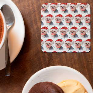 Dessous-de-verre Carré En Papier Yorkshire Terrier Chien race Étoiles de Noël