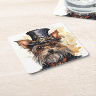 Dessous-de-verre Carré En Papier Yorkshire Terrier Chien Steampunk