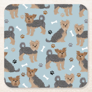 Dessous-de-verre Carré En Papier Yorkshire Terrier Paws et Bones Yorkie Chien