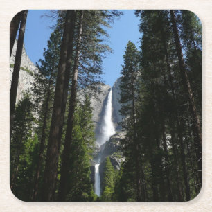 Dessous-de-verre Carré En Papier Yosemite Falls et Woods Paysage Photographie