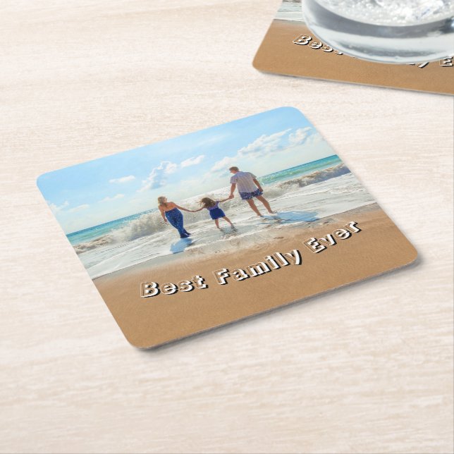 Dessous-de-verre Carré En Papier Your Photo Paper Coaster Text - Best Family Ever (Incliné)