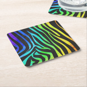 Dessous-de-verre Carré En Papier Zebra Black et Rainbow Print