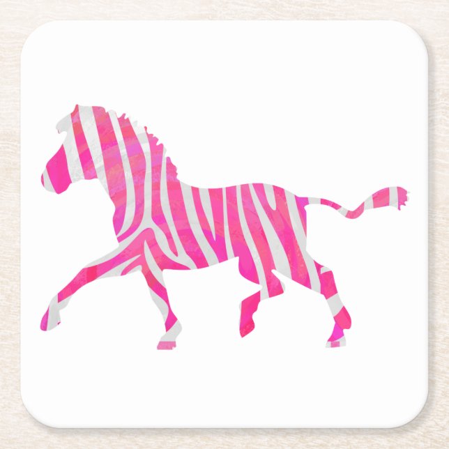 Dessous-de-verre Carré En Papier Zebra Hot rose et blanc Silhouette (Devant)