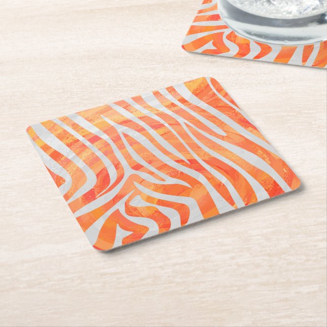 Dessous-de-verre Carré En Papier Zebra Orange and White Print (Incliné)
