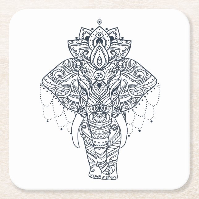 Dessous-de-verre Carré En Papier Zentangle a inspiré l'éléphant (Devant)